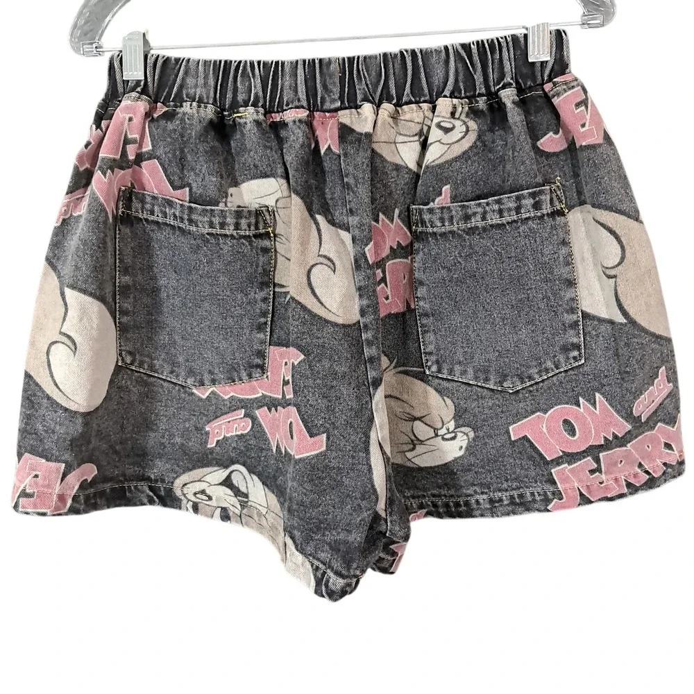 Tom‎ and Jerry Oversized Baggy Denim Shorts Patchwork Faded Y2K Harajuku Small